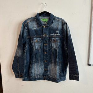 SANDRINE ROSE X FREE PEOPLE Denim Jacket Indigo Blue Not Yours Embroidered M NWT